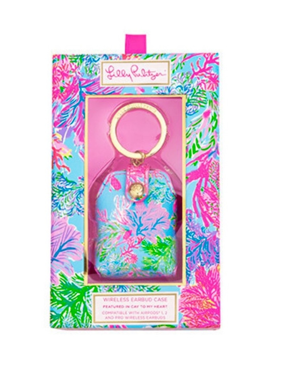 NEW Lilly Pulitzer AirPods case bag charm leatherette keychain Cay to My Heart